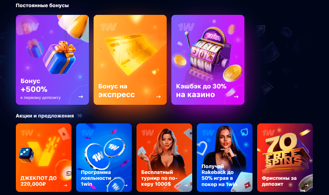 Бонусы и акции 1Вин казино